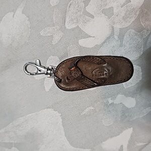 Rainbow brown leather flip flop keychain